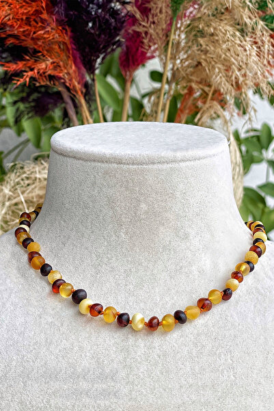 İpek Kehribar Baltic Drop Amber Necklace - Matte 4 Colors Unpolished Round - Certified Unisex Adult (Silk-528)