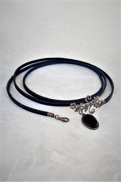 LADYMİRAGE Black Genuine Leather Choker Necklace