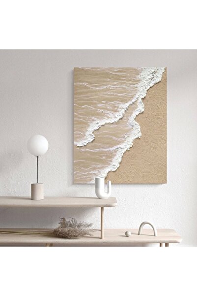 Atölye Sade Modern Dekoratif Deniz Manzara Kabartmalı (Dokulu) Tablo El Yapımı Ev & Ofis & Hediyelik