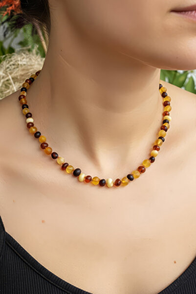 İpek Kehribar Baltic Drop Amber Necklace - Matte 4 Colors Unpolished Round - Certified Unisex Adult (Silk-528)