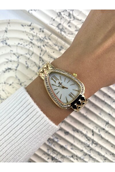 Coliseum Vintage White Gold Women's Wristwatch with Triangle Stone Detail