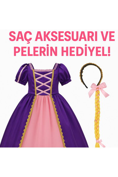 Peonia Kids Girl's Dress with Crown, Cape and Tiara Costume Girl's Princess Costume Rapunzel Themed Costume