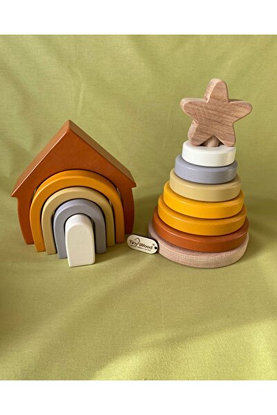 tiny wood Waldorf Gökkuşağı Ev Ve Ahşap Yıldız Kule Renkli Doğal Ahşap Eğitic...