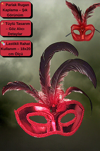 Genel Markalar Kırmızı Rugan Tüylü Parti Maskesi – Göz Alıcı Maskeli Balo ve ...