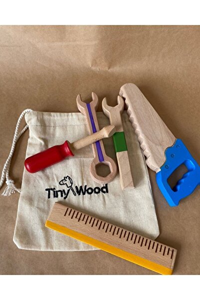 tiny wood Ahşap Oyuncak Tamir Seti Doğal Masif Ahşao Oyuncak Tamirci
