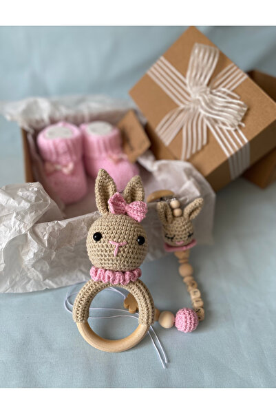 tiny wood Organik Yeni Doğan Bebek İsimli Emzik Askısı Hediye Seti, Yenidoğan...