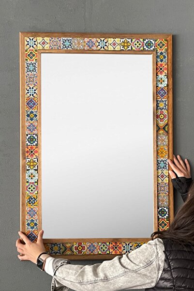 Oscar Stone Decor Ahşap Çerçeveli Mozaik Taş (mermer) Ayna 63x93 Cm Seramik E...
