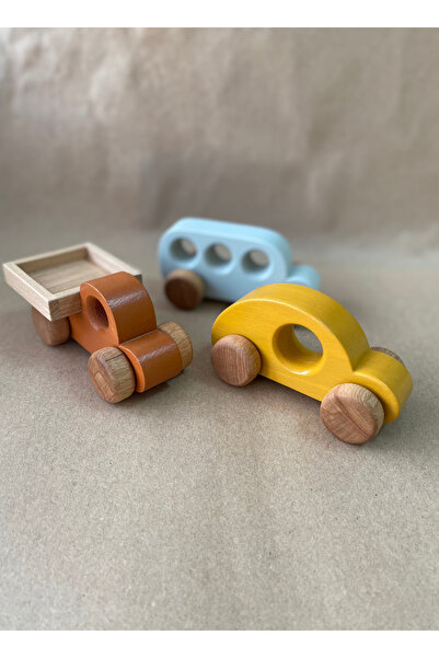 tiny wood Montessori Uyumlu Ahşap Araba Seti – El İşçiliği ve Doğal Ahşap