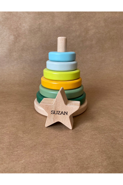 tiny wood İsme Özel Ahşap Yıldız Halka Kule | Montessori Eğitici Oyuncak & De...