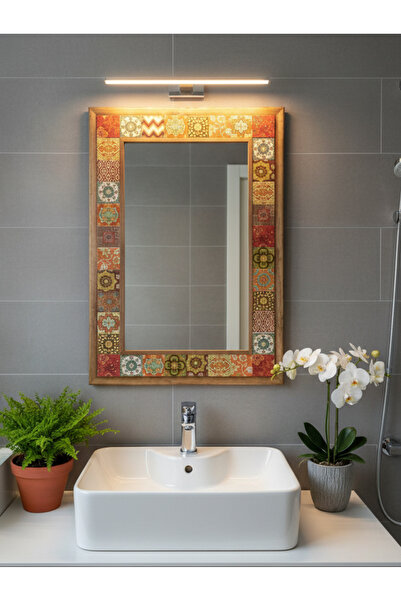 Oscar Stone Decor Ahşap Çerçeveli Mozaik (mermer) Ayna 53x73 Cm Seramik Desen...