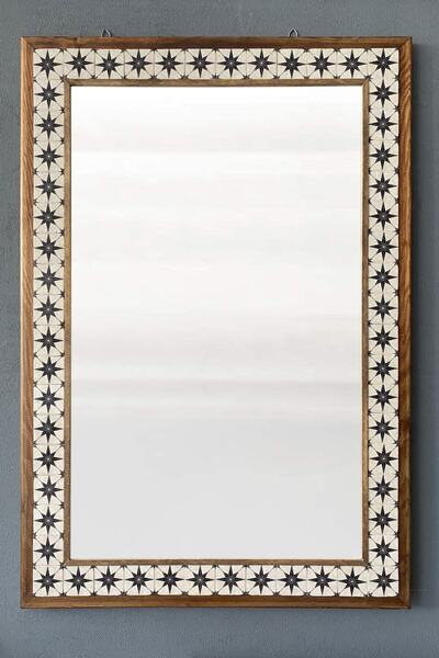 Oscar Stone Decor Masif Çerçeveli Mozaik Taş Mermer Ayna 63 Cm X 93 Cm Seramik Desenli