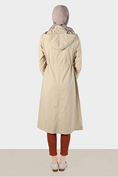 Alvina Beli Büzgülü Kapüşonlu Trençkot 10603