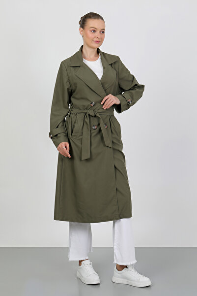 TANISA Sora Önü Düğmeli Kruvaze Yaka Trenckot TNS-4391