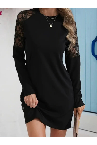 By Sevilen Collection Γυναικείο μίνι φόρεμα με μακρυμάνικο λαιμόκοψη με λεπτο...