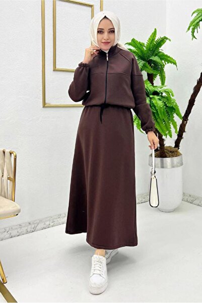 TRENDTESETTÜR KADIN KAHVE BELİ BAĞCIKLI ELBİSE T 1765