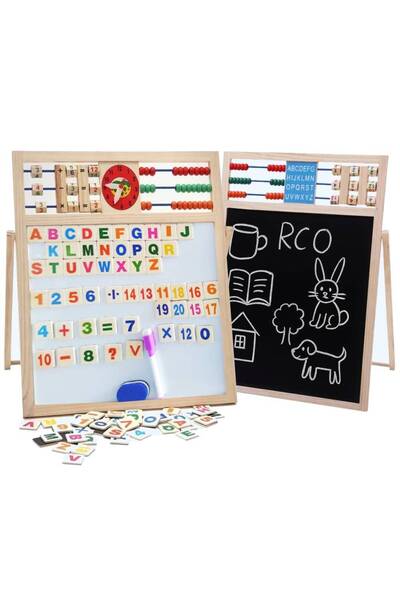 RCO Tabla educativa magnetica din lemn 5 in 1 cu alfabet, cifre, abac si ceas...