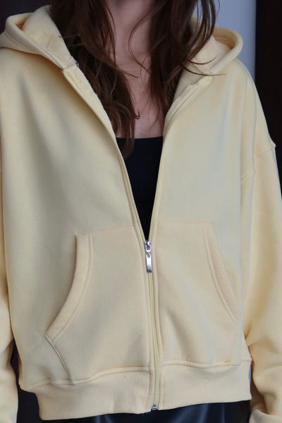 Balenbi Women's 3 Thread Fleece Lined Hooded Oversize Sweat Cardigan 1110