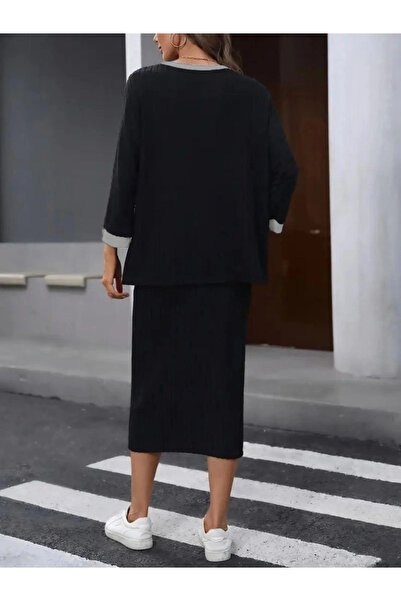 ARONA Women's Long Sleeve Open Collar Ruffled Camisole Blouse and Skirt Lace-Up Two-Piece Set