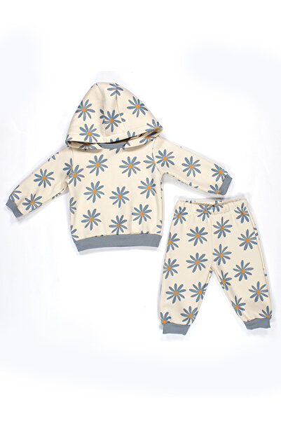 Julayla Papatya Desenli Kapşonlu Bebek Alt Üst Takım