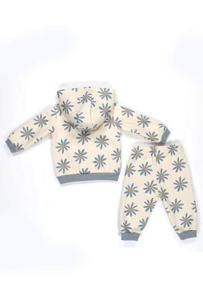 Julayla Papatya Desenli Kapşonlu Bebek Alt Üst Takım