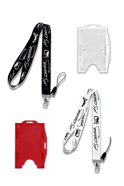 PABALAS Suport pentru card de identitate cu curea pentru gât cu model Ataturk + Suport pentru card cu două fețe, set de 4