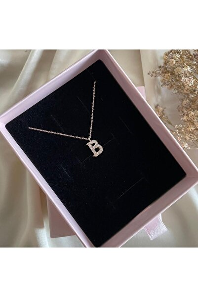 Lovera Jewellery 925 Ayar Gümüş Rose B Harfli Harf Kadın Kolye | Zarif Hediyelik Takı Şık Doğum Günü Hediyesi