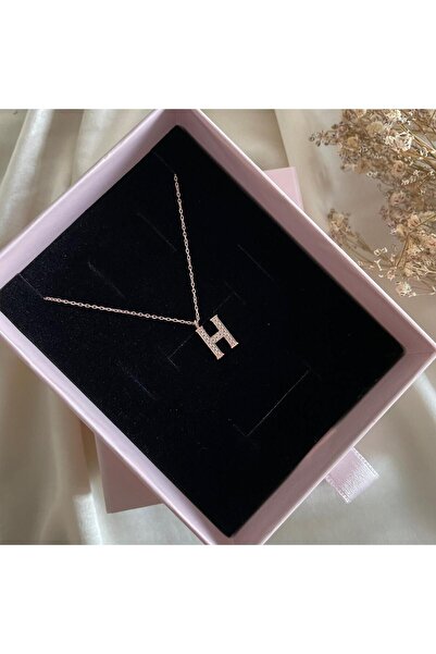 Lovera Jewellery 925 Ayar Gümüş Rose H Harfli Harf Kolye | Kadın Zarif Hediyelik Takı Şık Doğum Günü Hediyesi H Harfi