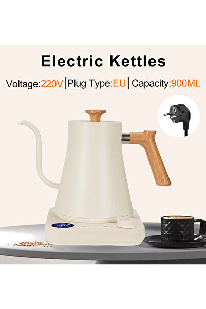 Choice White EU220V Electric Gooseneck Kettle 900ML Hand Brew Coffee Pot Smart Teapot Temperature
