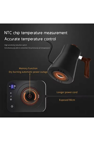 Choice Black EU220V Electric Gooseneck Kettle 900ML Hand Brew Coffee Pot Smart Teapot Temperature