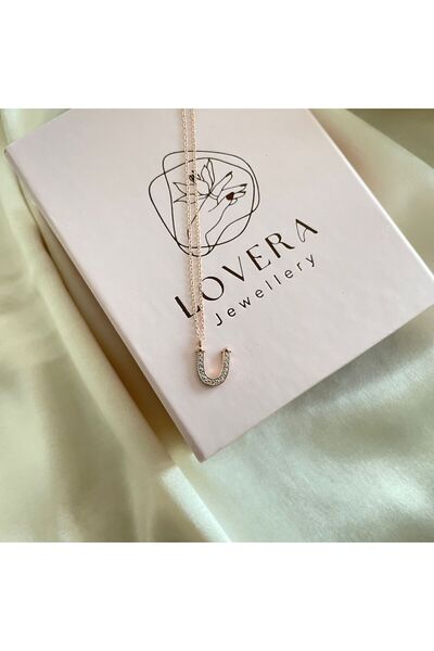 Lovera Jewellery 925 Ayar Gümüş Rose Ü Harfli Harf Kolye | Kadın Zarif Hediyelik Takı Şık Doğum Günü Hediyesi Ü Harfi