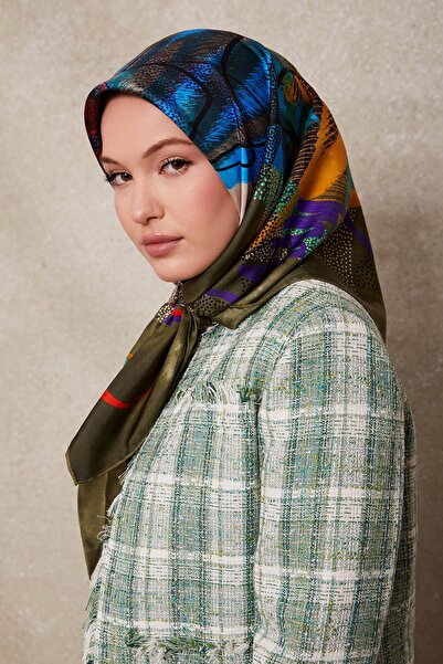 Levidor Πράσινο μεταξωτό μαντήλι με πολύπλοκο σχέδιο