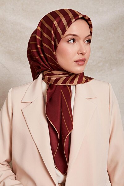 Levidor Burgundy Stripe Patterned Twill Silk Scarf