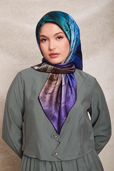 Levidor وشاح حريري من التويل ذو نمط معقد باللون الأزرق