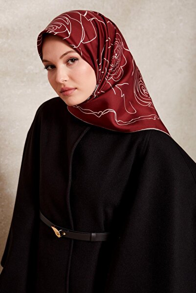 Levidor Burgundy Rose Pattern Twill Silk Scarf