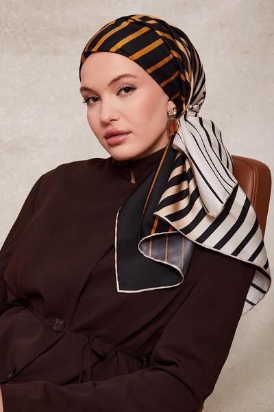 Levidor وشاح حريري منقوش بخطوط ذهبية