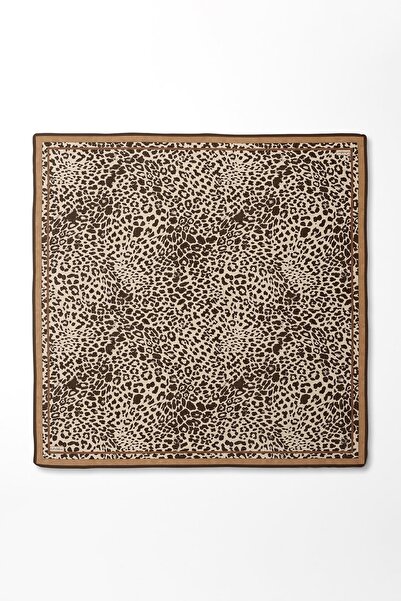 Levidor Camel Leopard Pattern Twill Silk Scarf