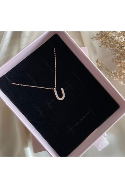Lovera Jewellery 925 Ayar Gümüş Rose U Harfli Harf Kadın Kolye | Zarif Hediye...