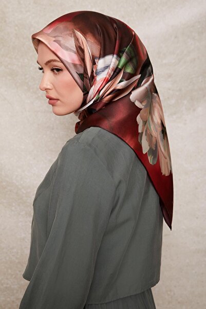 Levidor Burgundy Floral Pattern Twill Silk Scarf