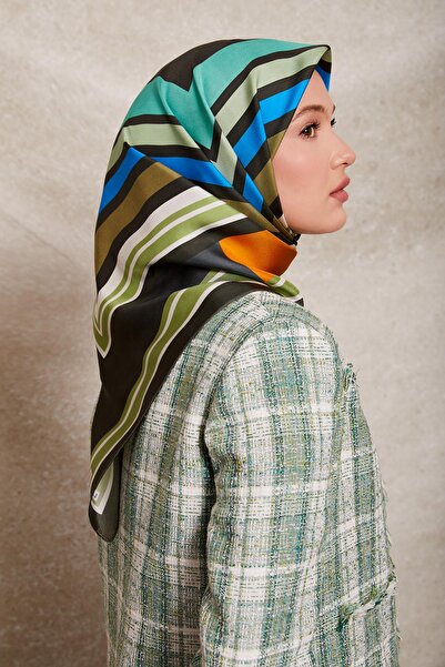 Levidor Khaki Square Pattern Twill Silk Scarf