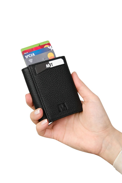 MFT Leather Design SİYAH MEKANIZMALI HAKİKİ MAT DERİ CÜZDAN RETRO (2660)