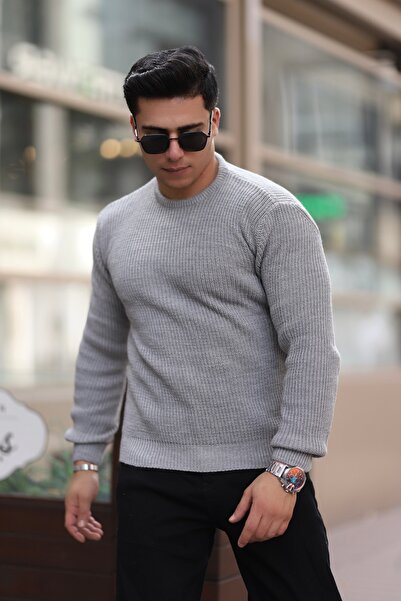 Quafash سترة تريكو رجالية من مزيج الصوف بياقة دائرية ونسيج سالونيك