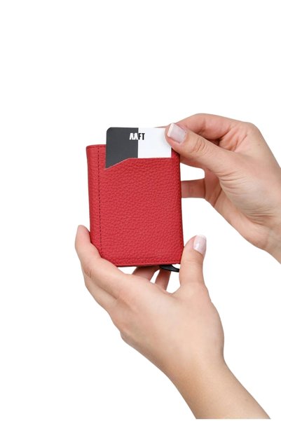 MFT Leather Design Red Mechanism Genuine Matte Leather Wallet Retro (2660)