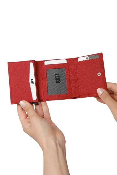 MFT Leather Design Red Mechanism Genuine Matte Leather Wallet Retro (2660)