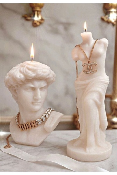 Yaratıcı sanatlar atölyesi 2'li Doğal Soya Mum Dekoratif Davut & Venüs Heykel Mum Seti