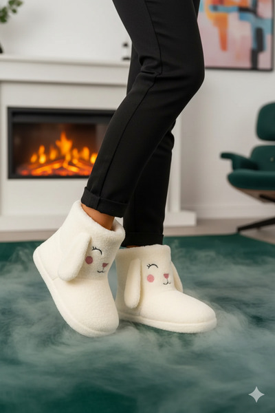 Deniz Terlik Kadın Sevimli Sessiz Taban Sıcak Tutar Hediyelik Peluş Ev Botu | Panduf |