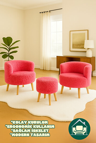 DEKOR MOBİLYACIM Elegant Comfort Pamuk Şeker Pembesi Çay Seti Ve Peluş Ikili ...