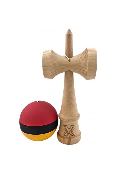 Flippy Kendama X Original, Profesional, Rabatabil, Lemn, Mâner Cauciucat, 18 cm, Roșu/Negru/Galben