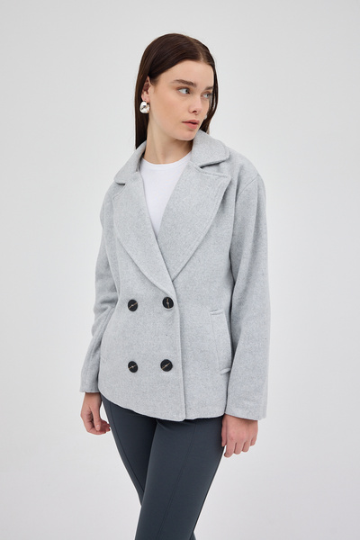 Rays Gri Kruvaze Yaka Çift Düğmeli Kaşe Kadın Ceket 8069A