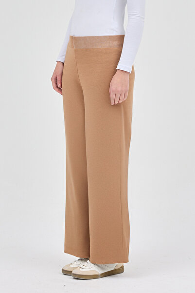 Rays Dark Beige Wide Leg Knitwear Women's Trousers 23274