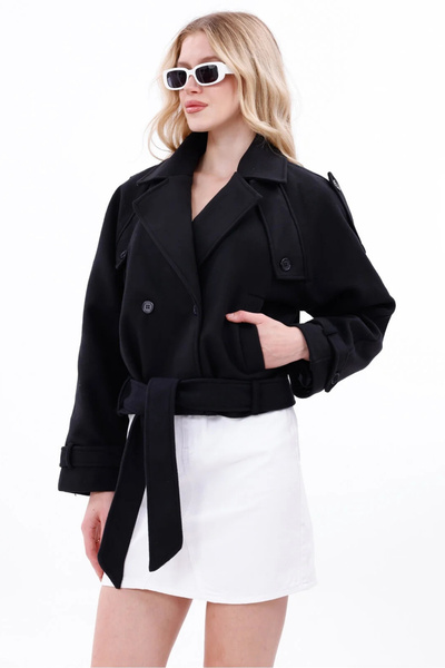 happinice Palton scurt cu ștampilă